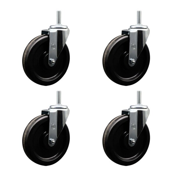 6 Inch Phenolic Wheel Swivel 58 Inch Threaded Stem Caster Set Service Caster